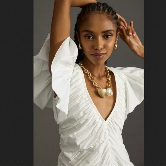 Anthropologie Love The Label Minette Ruffled Mini Dress in White Sz M NWT - Picture 3 of 12